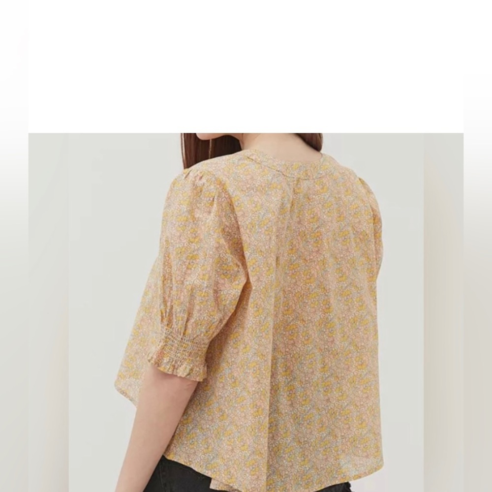 Floral Peasant Top Boho Smock Puff Sleeve Urban Outfitters Flowy Semi Crop Top